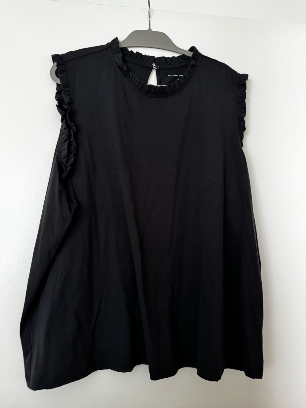 Universal Standard Sleeveless Ruffle-Trim Black Top
